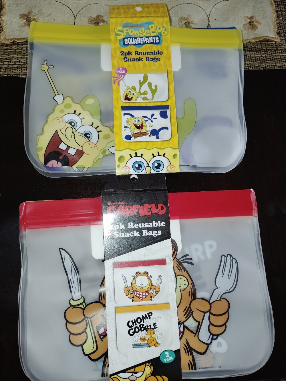 Nickelodeon SpongeBob & Garfield Reusable Snack Bags - Yellow, Red, Blue